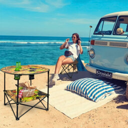 Crystals 3Pc Camping Table & Folding Chair Set  Outdoor Fishing Seats With Cup Holders - thumbnail 6
