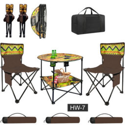 Crystals 3Pc Camping Table & Folding Chair Set  Outdoor Fishing Seats With Cup Holders - thumbnail 1