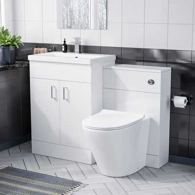 Nes Home 600mm Floor Standing White Vanity, Ceramic Basin, Btw Soft Close Toilet - image 1