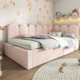 Abrihome Upholstered Daybed Bed With Storage, Ottoman Bed 3Ft Single Sofa Bed, 90X190Cm, Velvet, Pink (No Mattress) - thumbnail 9