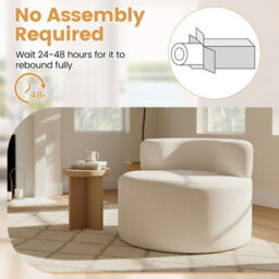 Costway Bean Bag Chair Moon-Shaped Floor Single Sofa Chair W/ Teddy Fleece-Beige - thumbnail 9