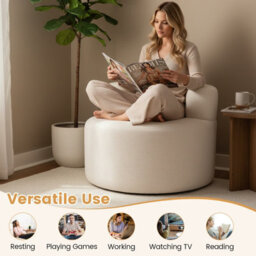 Costway Bean Bag Chair Moon-Shaped Floor Single Sofa Chair W/ Teddy Fleece-Beige - thumbnail 8