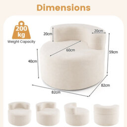 Costway Bean Bag Chair Moon-Shaped Floor Single Sofa Chair W/ Teddy Fleece-Beige - thumbnail 3