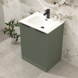Royal Bathrooms Evora 600mm Sage Green Fluted Floor Standing Bathroom Vanity Unit 2 Door Cabinet Storage With Ceramic Basin & Matt Black Handles - thumbnail 4