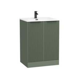 Royal Bathrooms Evora 600mm Sage Green Fluted Floor Standing Bathroom Vanity Unit 2 Door Cabinet Storage With Ceramic Basin & Matt Black Handles - thumbnail 5