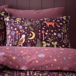 Catherine Lansfield Enchanted Twilight Animals Reversible Double Duvet Cover Set With Pillowcases Plum - thumbnail 3