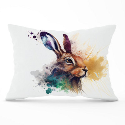 Warren Reed Designer Hare Close Up Splashart Cushions 33Cm X 48Cm