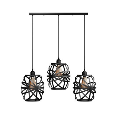 Vintage Metal Wire Rectangle 3 Way Ceiling Pendant Light Fitting For Bedroom Kitchen And Living Room With Bulb - image 1