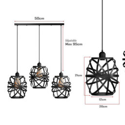 Vintage Metal Wire Rectangle 3 Way Ceiling Pendant Light Fitting For Bedroom Kitchen And Living Room With Bulb - thumbnail 6