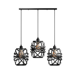 Vintage Metal Wire Rectangle 3 Way Ceiling Pendant Light Fitting For Bedroom Kitchen And Living Room With Bulb - thumbnail 1