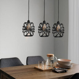 Vintage Metal Wire Rectangle 3 Way Ceiling Pendant Light Fitting For Bedroom Kitchen And Living Room With Bulb - thumbnail 3