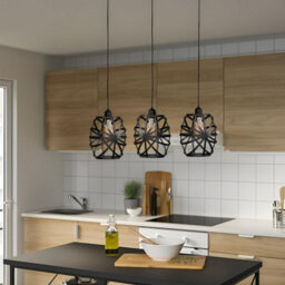 Vintage Metal Wire Rectangle 3 Way Ceiling Pendant Light Fitting For Bedroom Kitchen And Living Room With Bulb - thumbnail 2