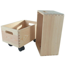 Woodeedoo 2 Tier Stackable Wooden Storage Crate Box Set With Wheels Home Utility Organiser Craft Storage Pine 30 X 20 X 31.5 Cm - thumbnail 3