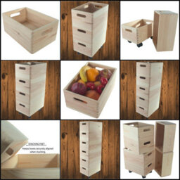 Woodeedoo 2 Tier Stackable Wooden Storage Crate Box Set With Wheels Home Utility Organiser Craft Storage Pine 30 X 20 X 31.5 Cm - thumbnail 9