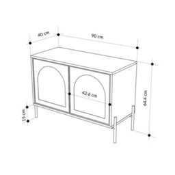 Decortie Modern Buffet Cabinet 2 Ribbed Green Glass Push-To-Open Doors Sideboard Storage Unit W/metal Leg, Office, Dark Oak Effect - thumbnail 6