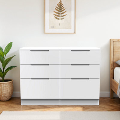 Messina Ready Assembled Matt White No Effect 6 Drawer Wide Chest (H)785mm (W)1100mm (D)390mm - image 1