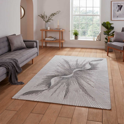 Beige Silver Abstract 8mm Pile Stain-Resistant Rug For Bedroom, Dining Room, Easy To Clean Modern Rug-120Cm X 170Cm - image 1