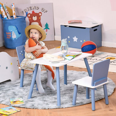 Homcom 3 Pcs Kids Table & Chairs Dining Set Wood Legs Safe Corners Stars Seating - image 1