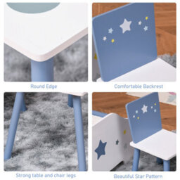 Homcom 3 Pcs Kids Table & Chairs Dining Set Wood Legs Safe Corners Stars Seating - thumbnail 6