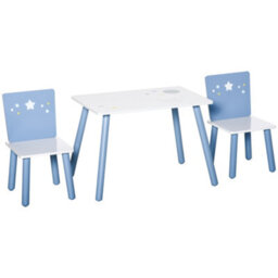 Homcom 3 Pcs Kids Table & Chairs Dining Set Wood Legs Safe Corners Stars Seating - thumbnail 2