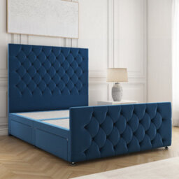 Bsspoke Maya Divan Bed Blue Plush Velvet 54Inch Headboard & 20Inch Footboard 2 Drawers Footend & No Mattress In All Sizes - thumbnail 1
