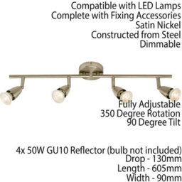 Led Adjustable Ceiling Spotlight Satin Nickel Quad Gu10 Kitchen Bar Downlight - thumbnail 2