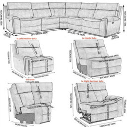 5 Seater Electric Recliners Sofa, 105 To 135 Degrees Recliner Padded Sofa With Adjustable Backrest And Footrest - thumbnail 2