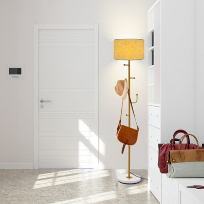 Costway Modern Floor Lamp With Coat Rack Freestanding Lamp W/ 5 Hooks & Foot Switch E27 - image 1