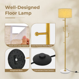 Costway Modern Floor Lamp With Coat Rack Freestanding Lamp W/ 5 Hooks & Foot Switch E27 - thumbnail 9