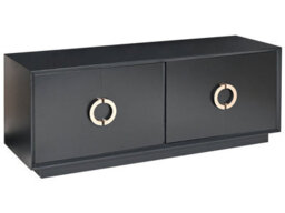 Beliani 4-Door Sideboard, Matt Black Mdf With Gold Handles, W120 X D40 X H46Cm - thumbnail 3