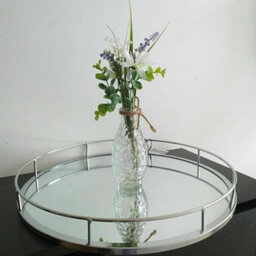 Biznest 30Cm New Beautiful Stunning Design Large Silver Round Mirror Tray Centerpiece Tealight Holder Display Home Décor