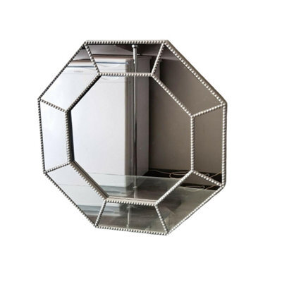 Biznest Hexagonal Beaded Frame Industrial Style Glass Wall Mirror 59