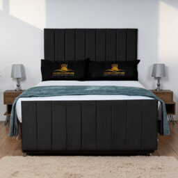 UKBEDFURNITURE Hampton Black Plush  Divan Bed Base With 26 Inch Headboard - No Storage - thumbnail 1