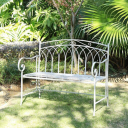 2 Seat Vintage Garden Bench - Ornate Scroll Wrought Iron Design, Easy Assembly, White Antique Finish - 1050mm Wide - thumbnail 1