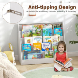 Costway Kids Bookshelf 5-Tier Wooden Children Bookcase Magazine Rack-White - thumbnail 5