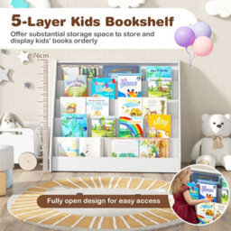 Costway Kids Bookshelf 5-Tier Wooden Children Bookcase Magazine Rack-White - thumbnail 4