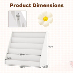 Costway Kids Bookshelf 5-Tier Wooden Children Bookcase Magazine Rack-White - thumbnail 3