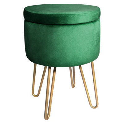 Green Velvet Dressing Table Stool, Round Vanity Stool With Storange For Bedroom - image 1
