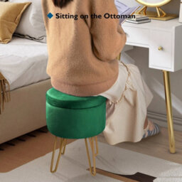 Green Velvet Dressing Table Stool, Round Vanity Stool With Storange For Bedroom - thumbnail 5
