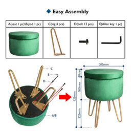 Green Velvet Dressing Table Stool, Round Vanity Stool With Storange For Bedroom - thumbnail 2