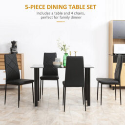 Homcom Dining Table And Chairs Set For 4 With Padded Seat, Black - thumbnail 4