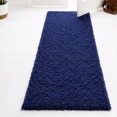 Aspire Homeware Non Slip Navy Shaggy Rug Soft Fluffy Washable, Hallways And Entryways Runner, (L)220Cm X (W)60Cm - image 1