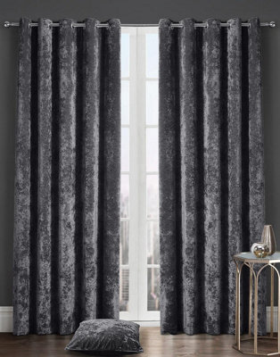 "Kampala Hill Crushed Velvet Light Filtering Curtains Charcoal Black 66X90""" - image 1