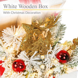 Light-Up White Wooden Christmas Gift Box With 20 Warm White Led Lights Battery-Powered White With Gold Ribbon - thumbnail 4