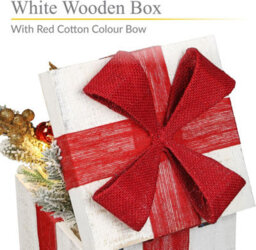 Light-Up White Wooden Christmas Gift Box With 20 Warm White Led Lights Battery-Powered White With Gold Ribbon - thumbnail 5