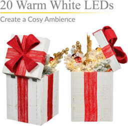 Light-Up White Wooden Christmas Gift Box With 20 Warm White Led Lights Battery-Powered White With Gold Ribbon - thumbnail 3