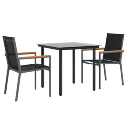 Berkfield 3 Piece Garden Dining Set Black Textilene And Steel - thumbnail 3