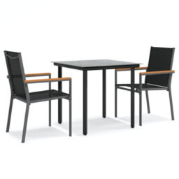 Berkfield 3 Piece Garden Dining Set Black Textilene And Steel - thumbnail 2