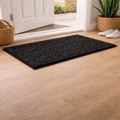 Uetian Black Doorway Rug 60 X 110 Cm 5 Cm Dense Pile Soft Mat For Compact And Entry Spaces - image 1