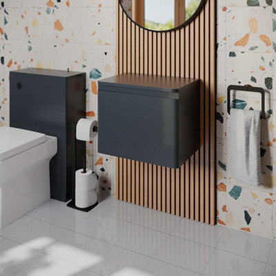 Affine Bathroom Cloakroom Vanity Unit 500mm Wall Hung Cabinet Drawer Anthracite Grey - image 1